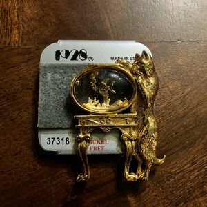 Vintage Deadstock 1928 Gold Cat and Fishbowl Brooch